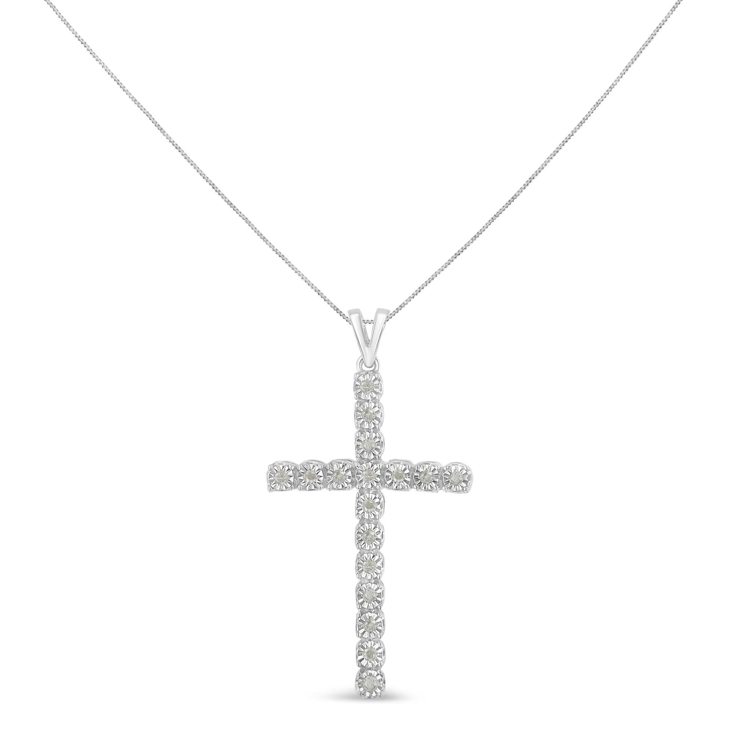 .925 Sterling Silver 1/4 Cttw Diamond Miracle Set Cross Unisex Pendant Necklace 18" (I-J Color, I3 Clarity)